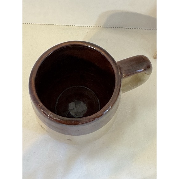 Vintage Brown Tan Speckled Stoneware Mug Rustic Pottery Glazed Barrel Shape Cup - Picture 3 of 5